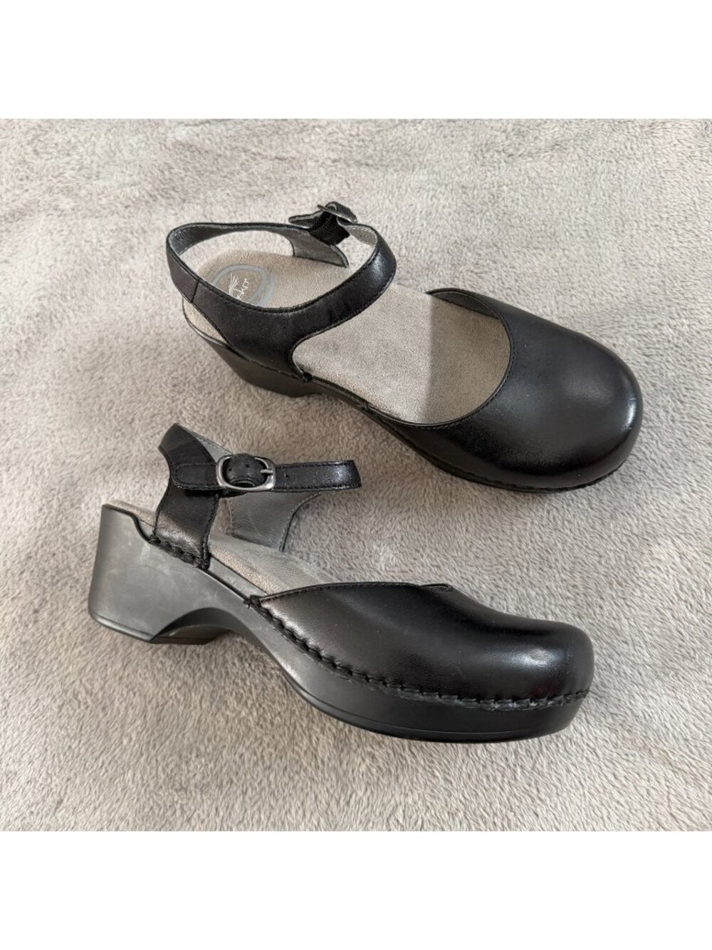 Dansko Sam Mary Jane Shoes Black Leather 38 US 7.5 8 Clogs